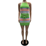 Women Backless Halter Neck Top and skirt two piece set