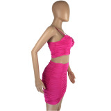 Women Strapless Pleated Crop Top and Bodycon Skirt Two-Piece Set