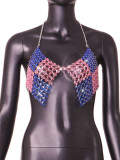 Women ColorBlock Gemstone Sexy Backless Crop Top