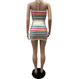 Women Backless Halter Neck Top and skirt two piece set