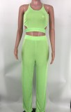 Women Halter Neck Crossover Crop Top andSolid Wide Leg Pants Two-Piece Set