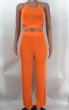 Women Halter Neck Crossover Crop Top andSolid Wide Leg Pants Two-Piece Set