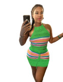 Women Backless Halter Neck Top and skirt two piece set