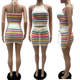 Women Backless Halter Neck Top and skirt two piece set