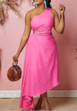 One Shoulder Cutout Solid Irregular Plus Size Dress