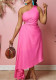 One Shoulder Cutout Solid Irregular Plus Size Dress