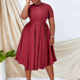 Plus Size Women's Summer Chic Elegant Oversized A-Line Short Sleeve Dress