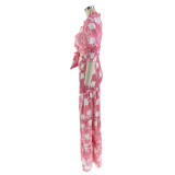 Women's Lace-Up Printed Two-Piece Suit Wide Leg Pants Plus Size