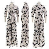 Women's Lace-Up Printed Two-Piece Suit Wide Leg Pants Plus Size