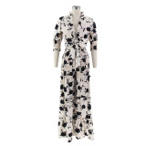 Women's Lace-Up Printed Two-Piece Suit Wide Leg Pants Plus Size