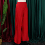 Ladies Summer Fashion Chic Pleated Pants High Waist Wide Leg Pants