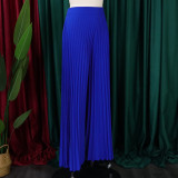 Ladies Summer Fashion Chic Pleated Pants High Waist Wide Leg Pants