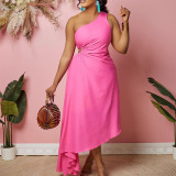 One Shoulder Cutout Solid Irregular Plus Size Dress