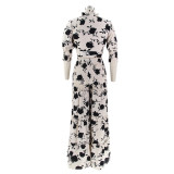 Women's Lace-Up Printed Two-Piece Suit Wide Leg Pants Plus Size