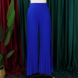 Ladies Summer Fashion Chic Pleated Pants High Waist Wide Leg Pants