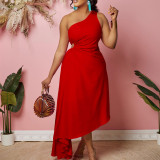 One Shoulder Cutout Solid Irregular Plus Size Dress