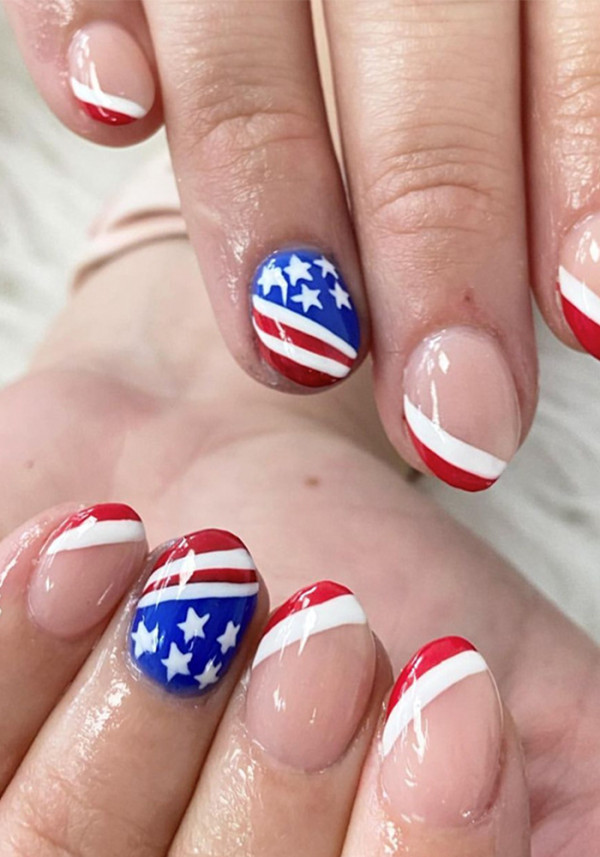 French style American red and blue collocation Xingxingjuezi wearing nails false nails