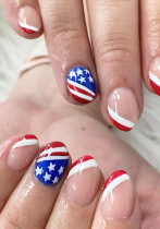 French style American red and blue collocation Xingxingjuezi wearing nails false nails French style American red and blue collocation Xingxingjuezi wearing nails false nails