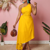 One Shoulder Cutout Solid Irregular Plus Size Dress