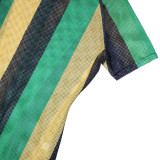 Women's summer short-sleeved striped color-block slit dress