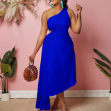One Shoulder Cutout Solid Irregular Plus Size Dress