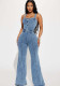 Women's Fashion Casual Sexy Suspenders Denim Jumpsuit Wide Leg Pants Bell Bottom Pants