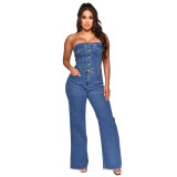 Women's Strapless Slim Fit Micro Bell Bottom Denim Jumpsuit
