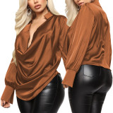 Sexy Fashion Solid Color Stretch Ladies Satin Blouse