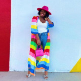 Sexy Plus Size Positioning Print Iridescent Long Cardigan