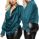 Sexy Fashion Solid Color Stretch Ladies Satin Blouse