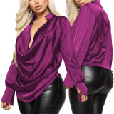 Sexy Fashion Solid Color Stretch Ladies Satin Blouse