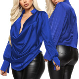 Sexy Fashion Solid Color Stretch Ladies Satin Blouse