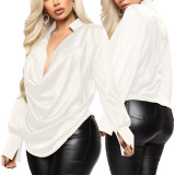 Sexy Fashion Solid Color Stretch Ladies Satin Blouse