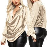 Sexy Fashion Solid Color Stretch Ladies Satin Blouse