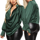 Sexy Fashion Solid Color Stretch Ladies Satin Blouse