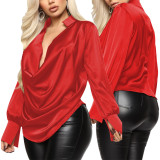 Sexy Fashion Solid Color Stretch Ladies Satin Blouse
