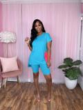 Women's Fashion Casual Spring Summer Pocket Slit Top Shorts Two-Piece Set