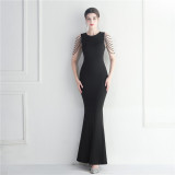 Women Elegant Beaded Evening Maxi Mermaid Evening Dress