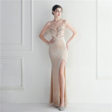 Women Velvet Sequined Annual Meeting Maxi Mermaid Evening Dress