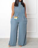 Women Solid Wide Leg Sleeveless Jumpsuit
