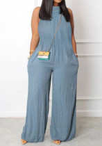 Women Solid Wide Leg Sleeveless Jumpsuit