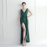 Women Elegant Beaded Evening Maxi Mermaid Evening Dress