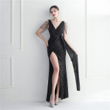 Women Elegant Beaded Evening Maxi Mermaid Evening Dress