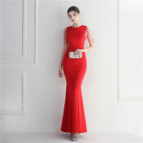 Women Elegant Beaded Evening Maxi Mermaid Evening Dress