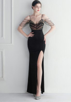 Women Velvet Sequined Annual Meeting Maxi Mermaid Evening Dress Women Velvet Sequined Annual Meeting Maxi Mermaid Evening Dress