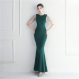 Women Elegant Beaded Evening Maxi Mermaid Evening Dress