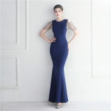 Women Elegant Beaded Evening Maxi Mermaid Evening Dress