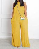 Women Solid Wide Leg Sleeveless Jumpsuit