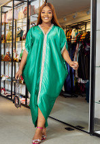 Women's Fashion Sexy Solid Color V-Neck Bat Sleeves Patchwork Bright Edge Irregular Dress