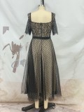 Sexy short-sleeved lace dress summer Low Back Slim Waist dress